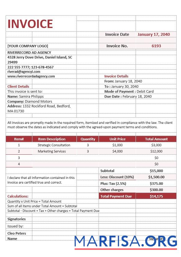 Downloadable Sample Advertising Agency Invoice Template